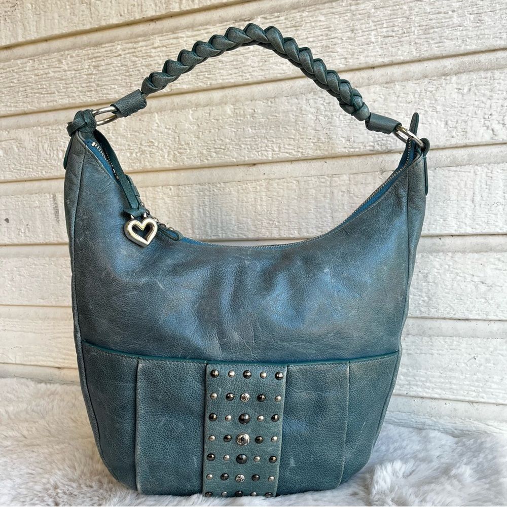 BRIGHTON Y2K Vintage Blue Baguette Hobo Braided Shoulder Bag